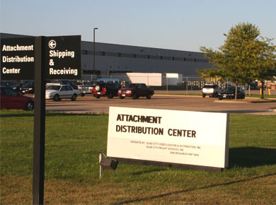 John Deere Attachment Distribution Center sign